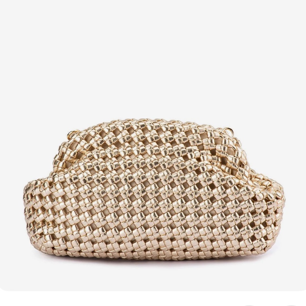 Olga berg woven gold clutch